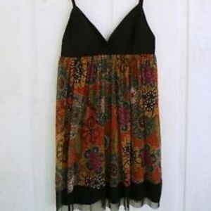 London Times Black & Orange Floral Sleeveless Dres